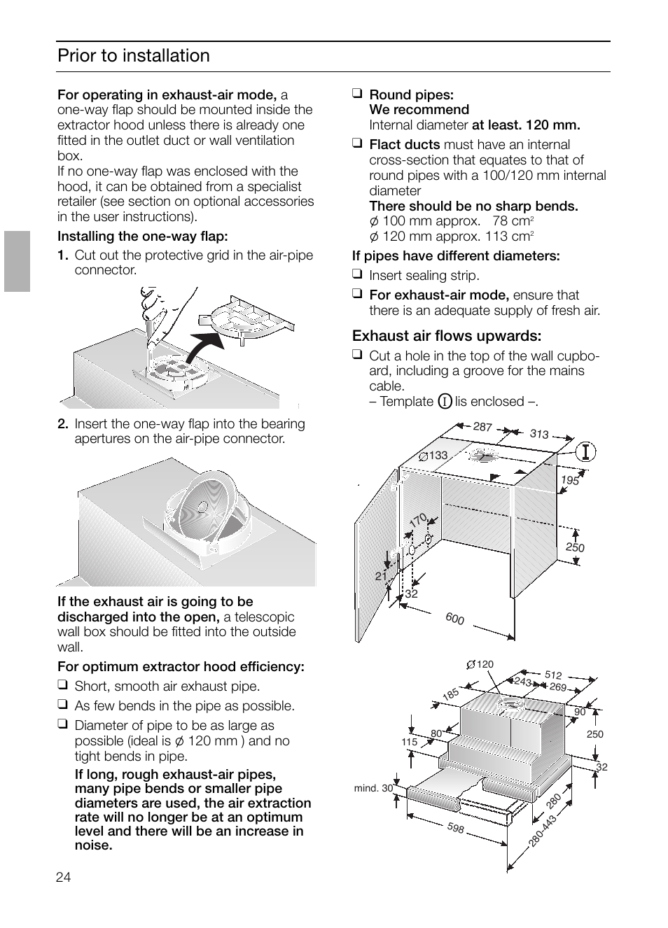 Prior to installation, Exhaust air flows upwards | Siemens LI23031 User Manual | Page 24 / 96
