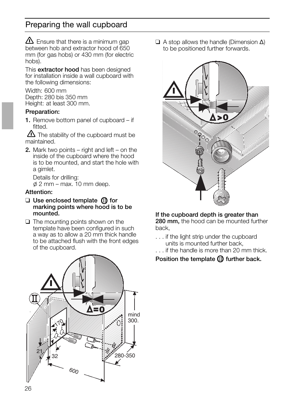 Preparing the wall cupboard | Siemens LI23031 User Manual | Page 26 / 96