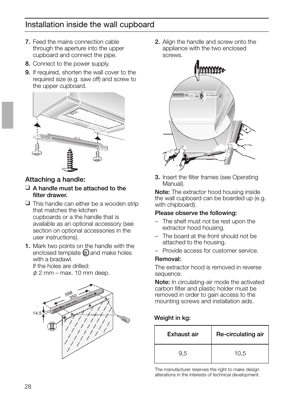 Installation inside the wall cupboard | Siemens LI23031 User Manual | Page 28 / 96