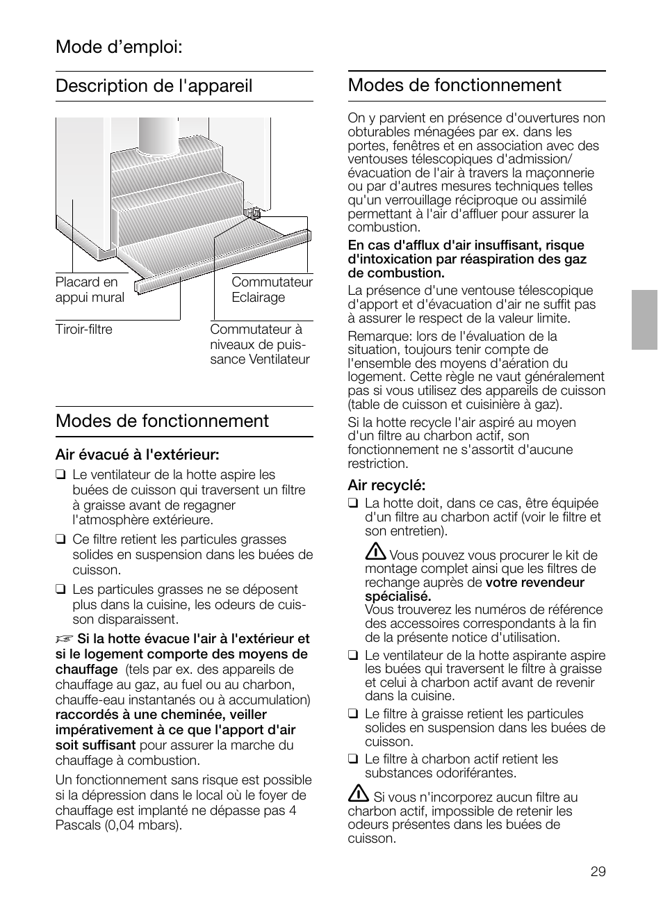 Description de l'appareil modes de fonctionnement, Mode d’emploi, Modes de fonctionnement | Siemens LI23031 User Manual | Page 29 / 96