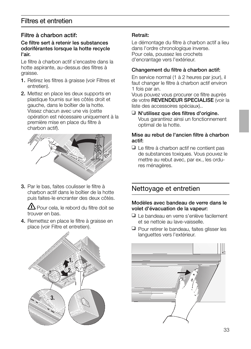 Filtres et entretien, Nettoyage et entretien | Siemens LI23031 User Manual | Page 33 / 96