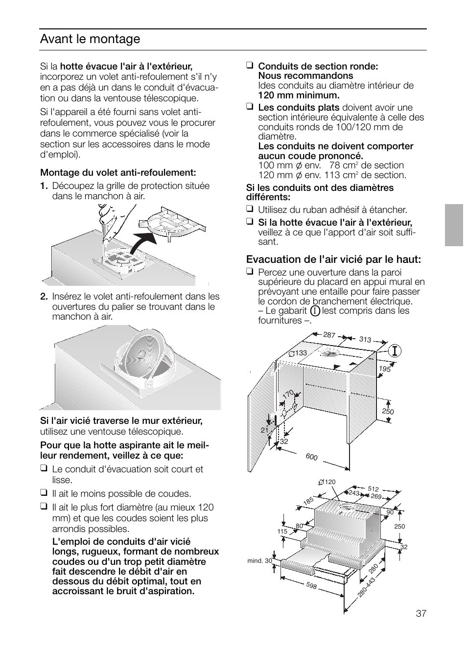 Avant le montage, Evacuation de l'air vicié par le haut | Siemens LI23031 User Manual | Page 37 / 96
