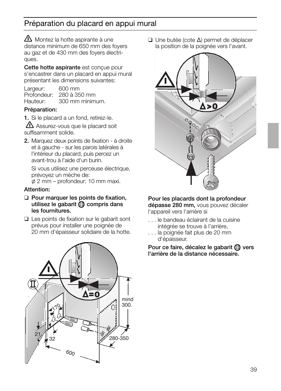 Préparation du placard en appui mural | Siemens LI23031 User Manual | Page 39 / 96