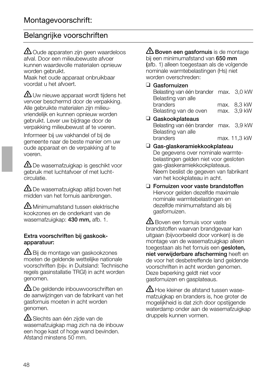 Belangrijke voorschriften montagevoorschrift | Siemens LI23031 User Manual | Page 48 / 96