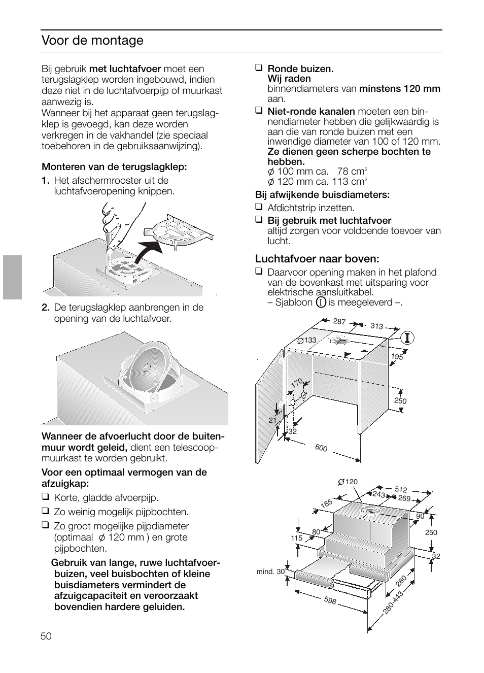 Voor de montage, Luchtafvoer naar boven | Siemens LI23031 User Manual | Page 50 / 96