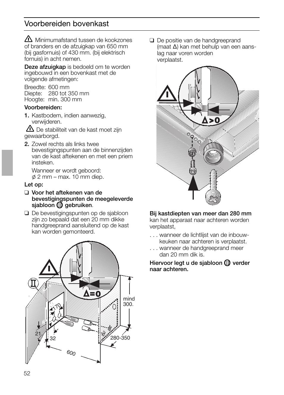 Voorbereiden bovenkast | Siemens LI23031 User Manual | Page 52 / 96