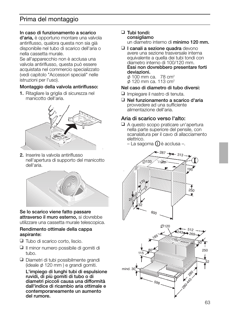 Prima del montaggio, Aria di scarico verso l'alto | Siemens LI23031 User Manual | Page 63 / 96