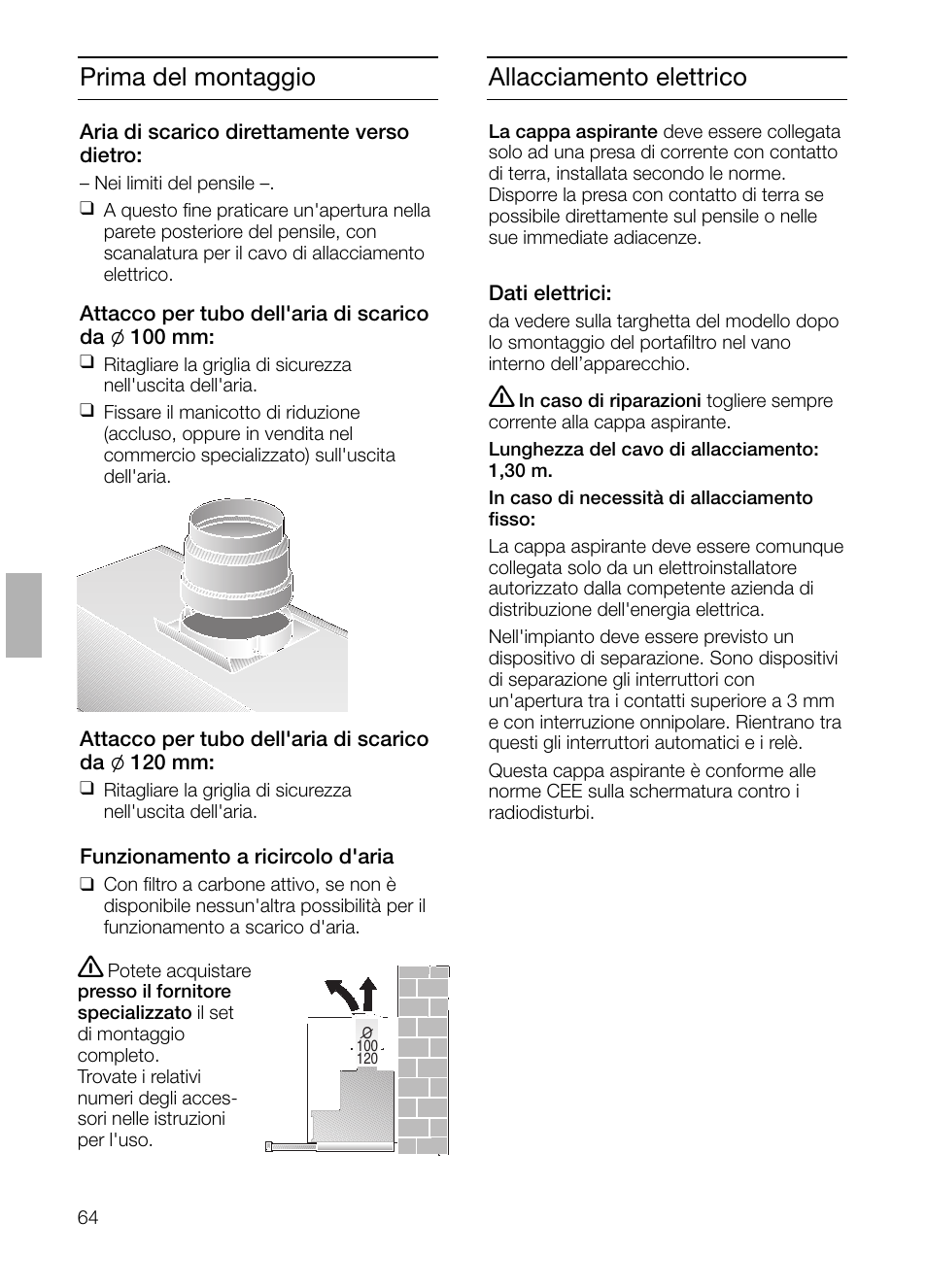Prima del montaggio, Allacciamento elettrico | Siemens LI23031 User Manual | Page 64 / 96