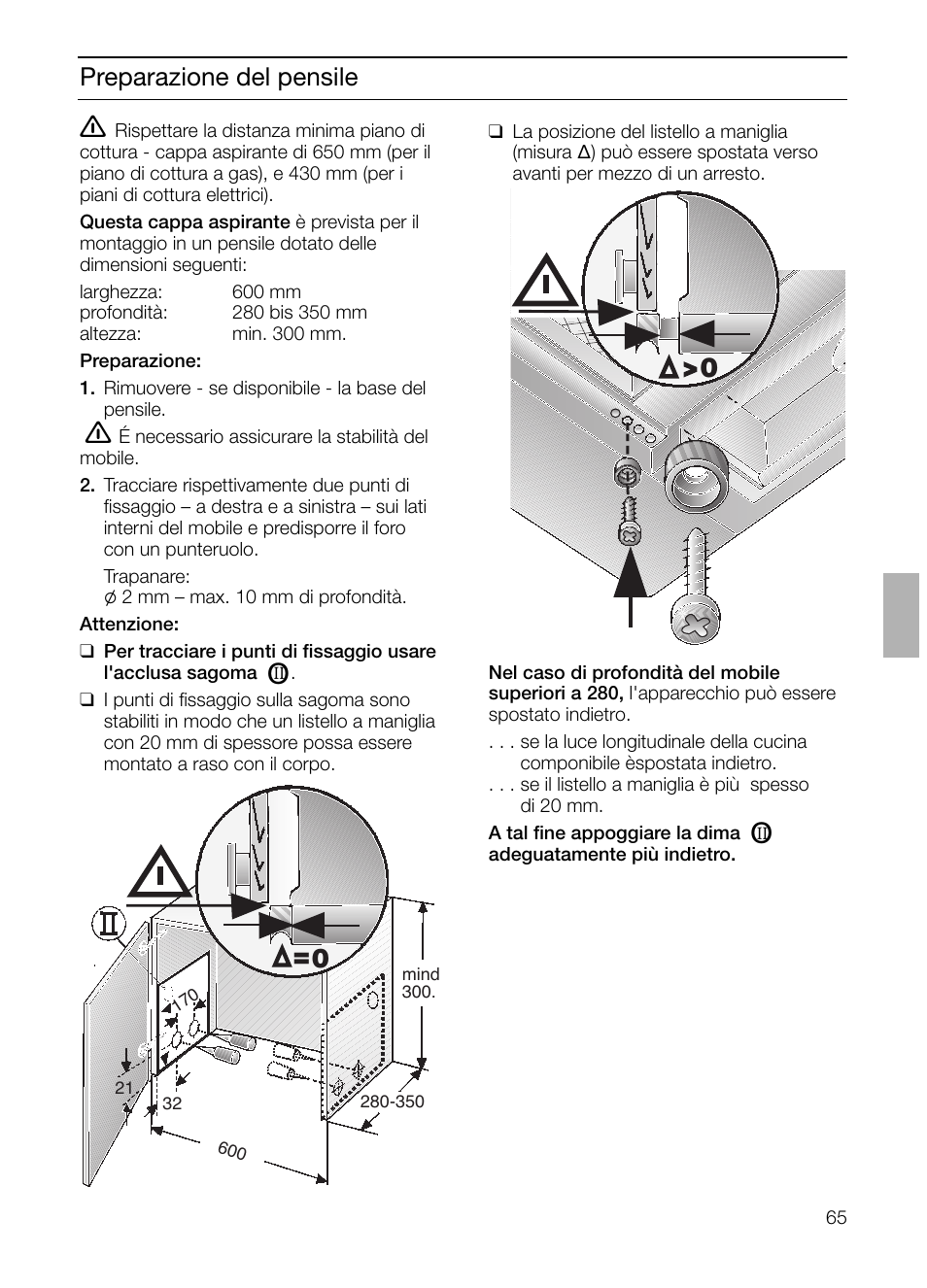 Preparazione del pensile | Siemens LI23031 User Manual | Page 65 / 96