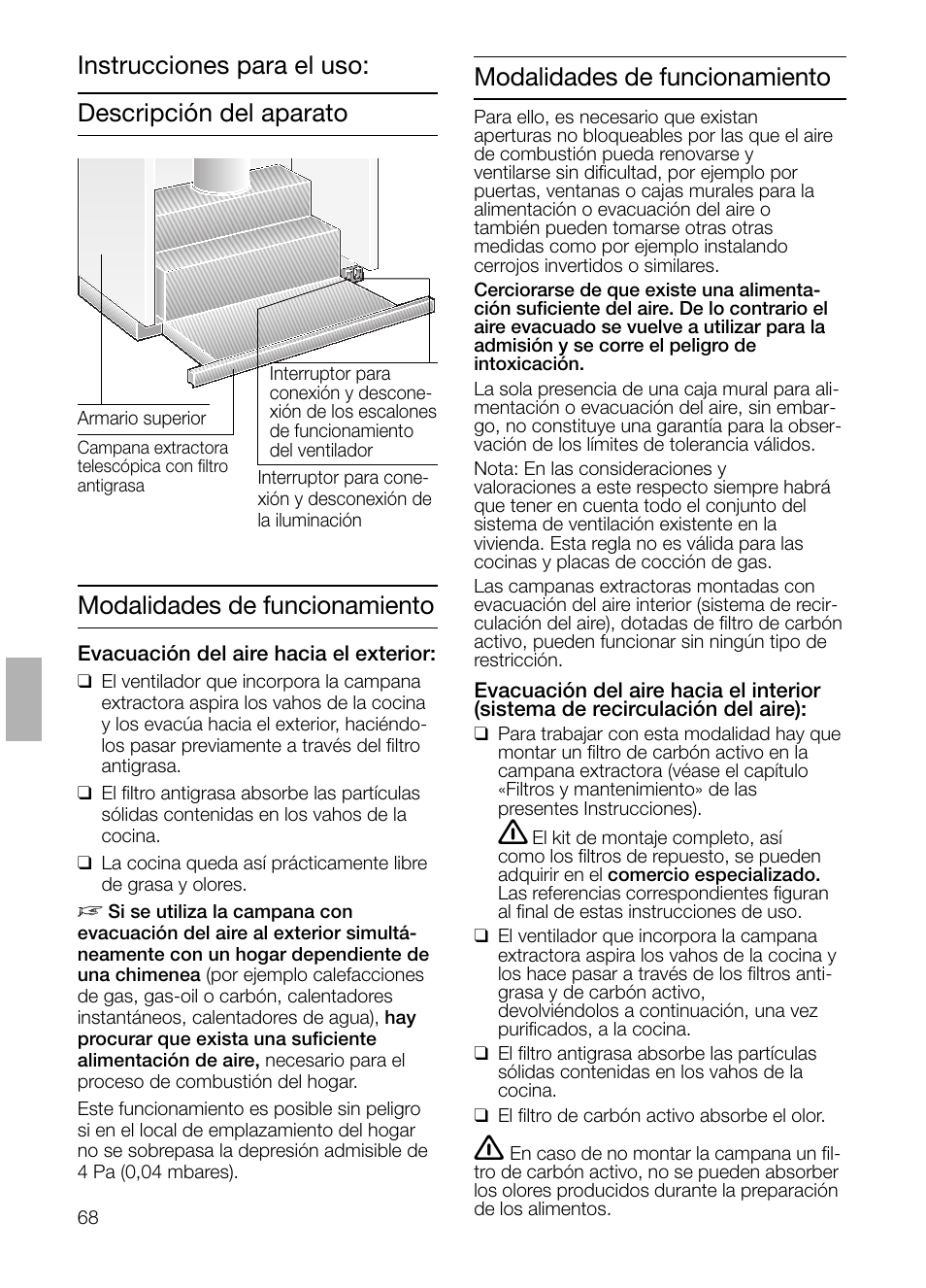 Instrucciones para el uso, Modalidades de funcionamiento | Siemens LI23031 User Manual | Page 68 / 96