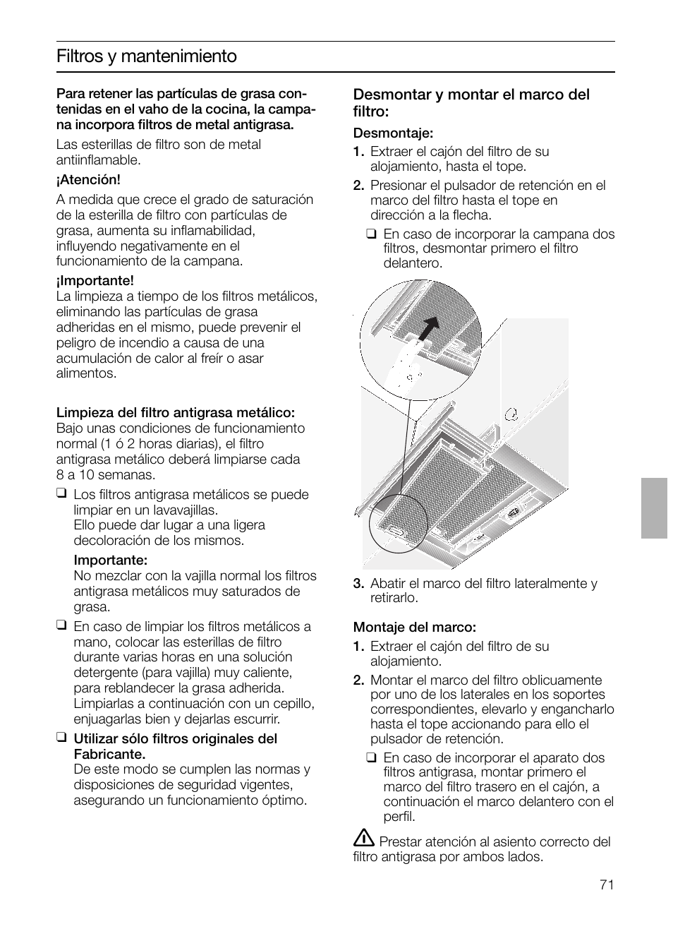 Filtros y mantenimiento | Siemens LI23031 User Manual | Page 71 / 96
