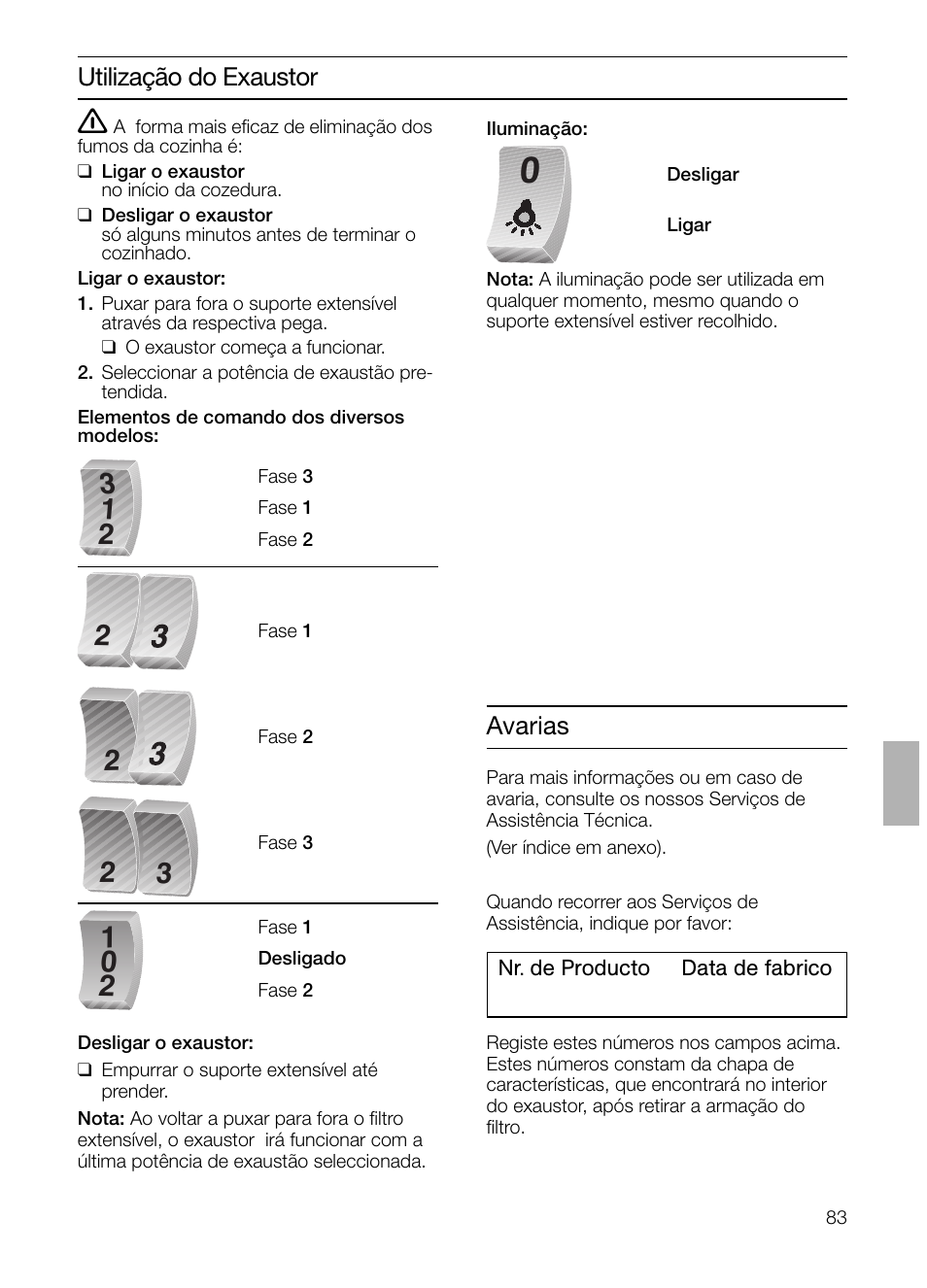 Utilização do exaustor, Avarias | Siemens LI23031 User Manual | Page 83 / 96