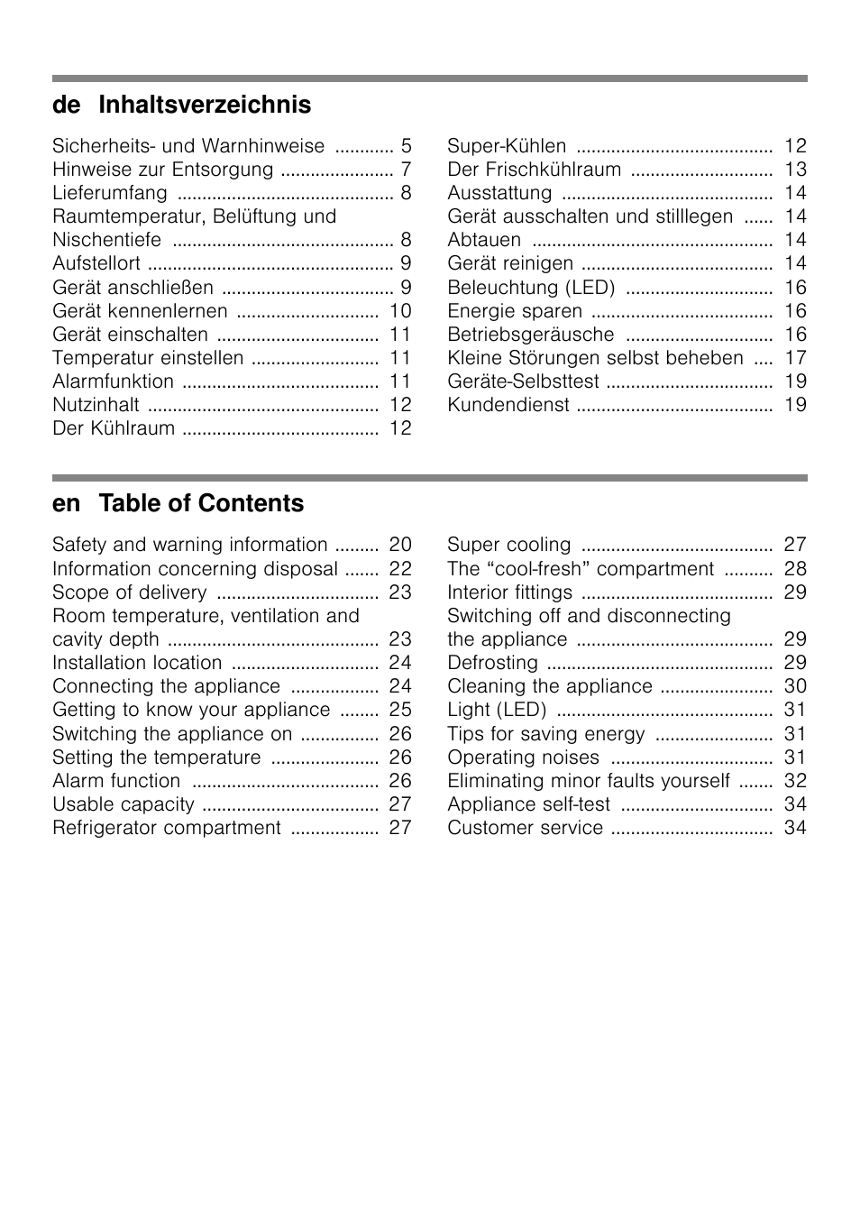 De inhaltsverzeichnis, En table of contents | Siemens KI41FAD30 User Manual | Page 2 / 87