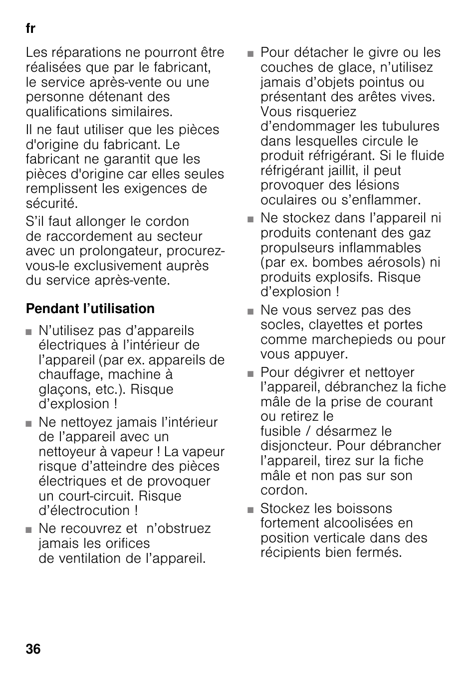 Pendant l’utilisation | Siemens KI41FAD30 User Manual | Page 36 / 87