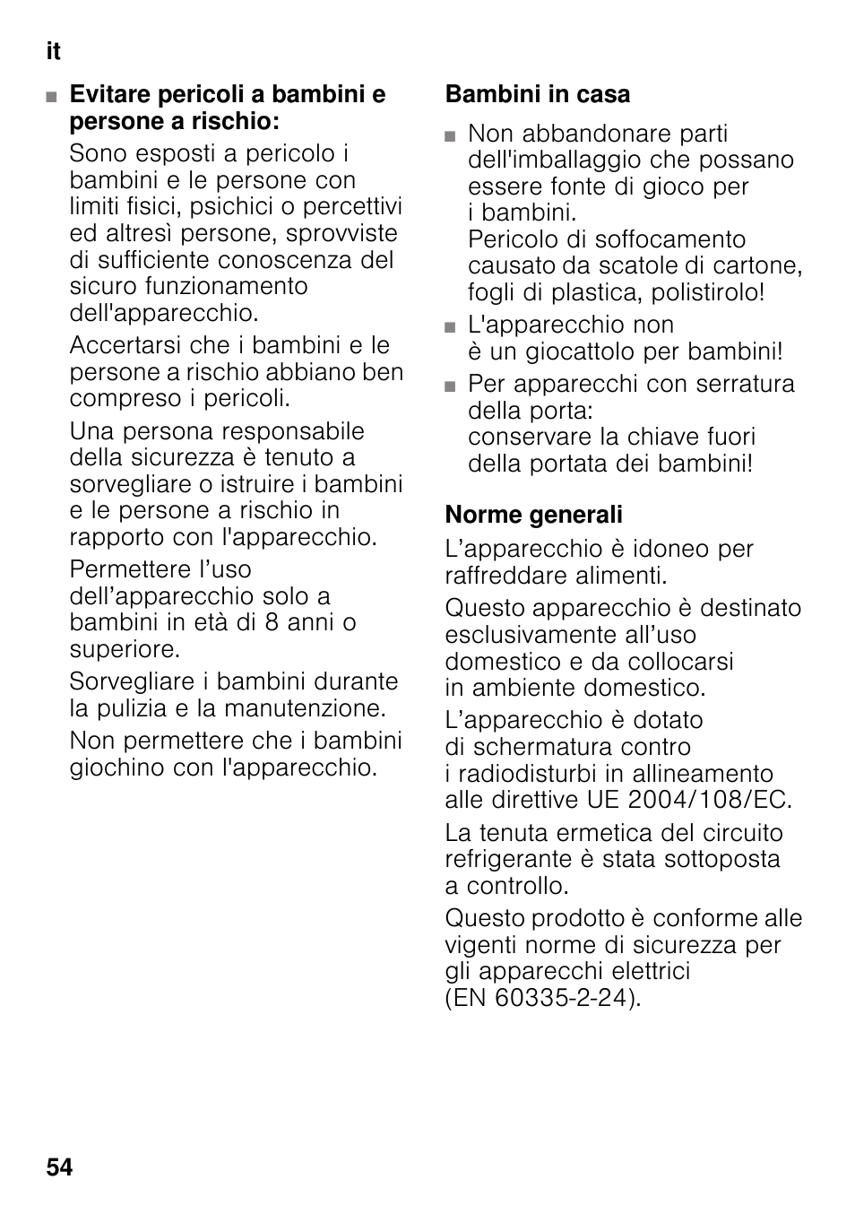 Bambini in casa, Norme generali | Siemens KI41FAD30 User Manual | Page 54 / 87