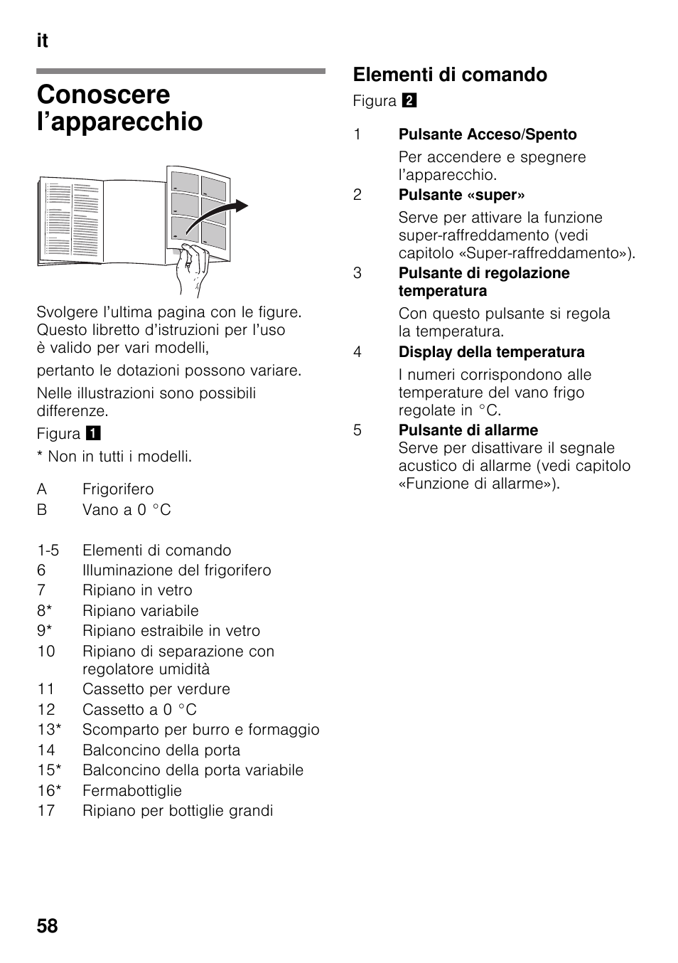 Conoscere l’apparecchio, Elementi di comando, It 58 | Siemens KI41FAD30 User Manual | Page 58 / 87