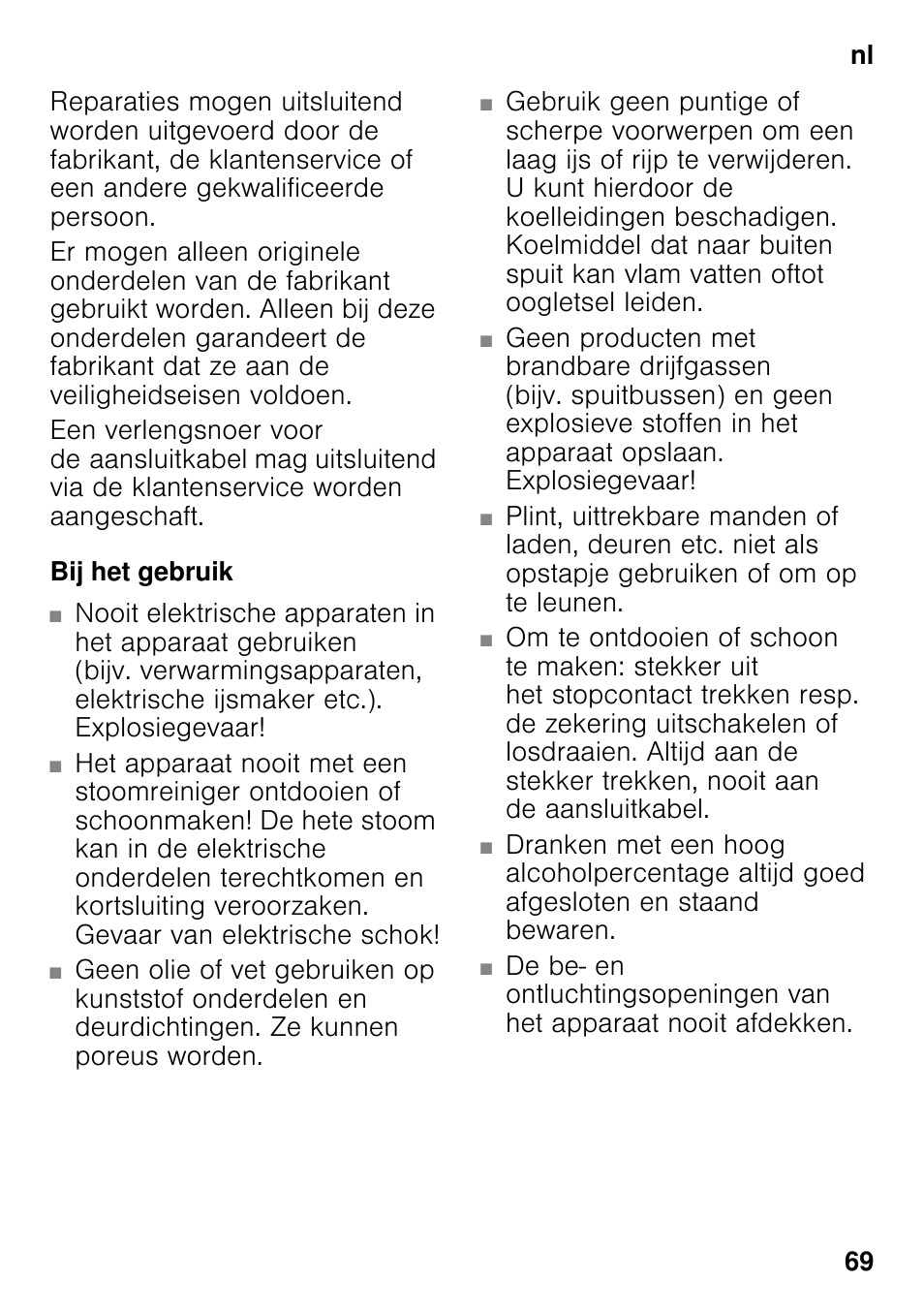 Bij het gebruik | Siemens KI41FAD30 User Manual | Page 69 / 87