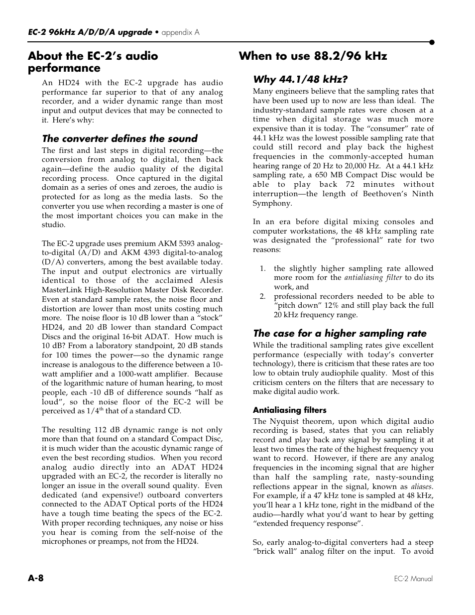 About the ec-2’s audio performance | ALESIS EC-2 User Manual | Page 10 / 15