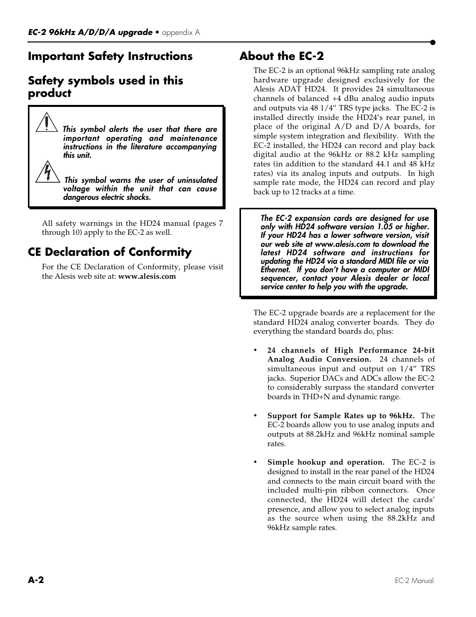 Ce declaration of conformity, About the ec-2 | ALESIS EC-2 User Manual | Page 4 / 15