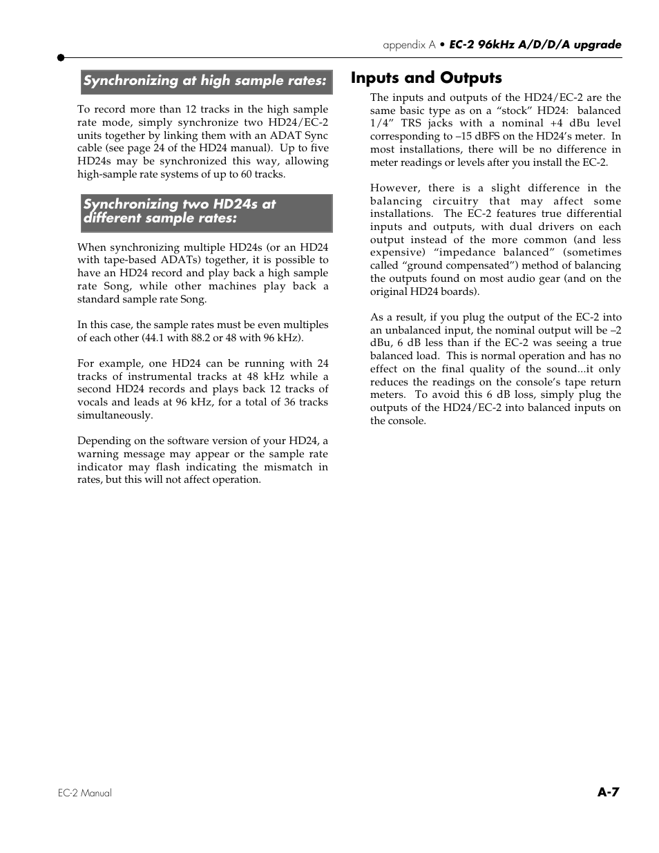 Inputs and outputs | ALESIS EC-2 User Manual | Page 9 / 15