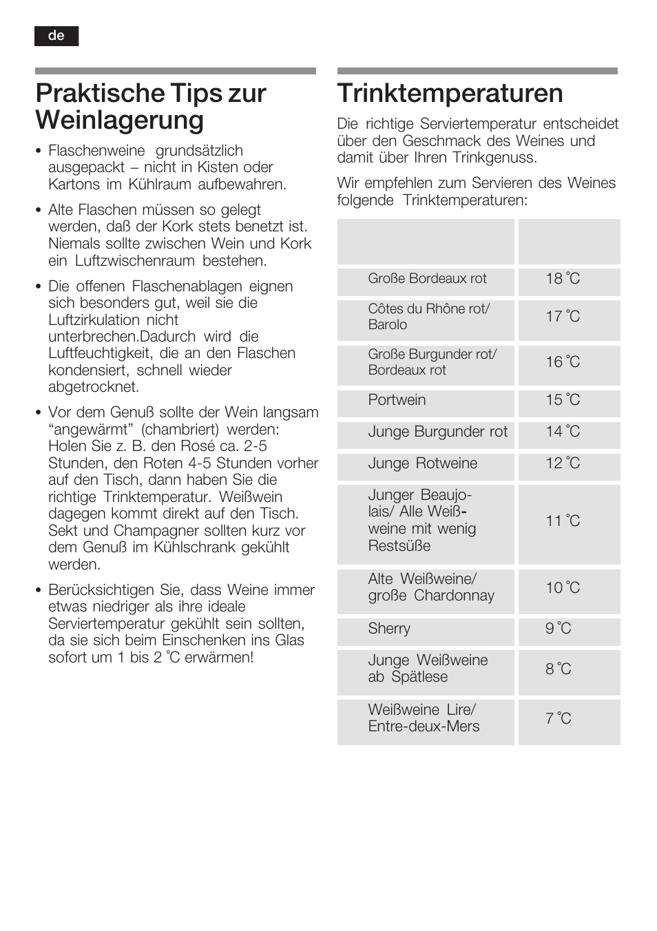 Praktische tips zur weinlagerung, Trinktemperaturen | Siemens KF18WA41IE User Manual | Page 10 / 101