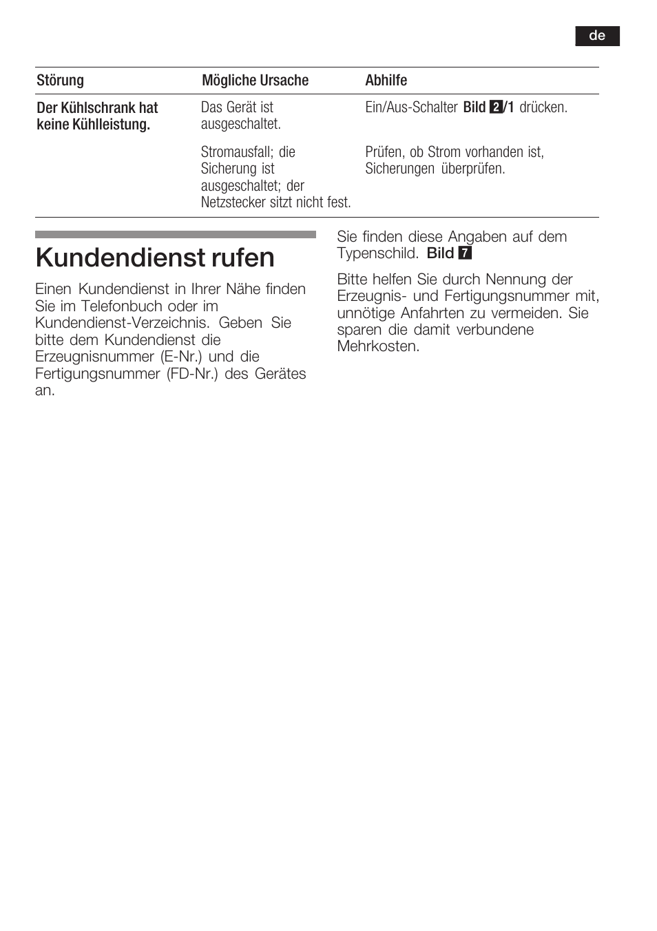 Kundendienst rufe | Siemens KF18WA41IE User Manual | Page 13 / 101