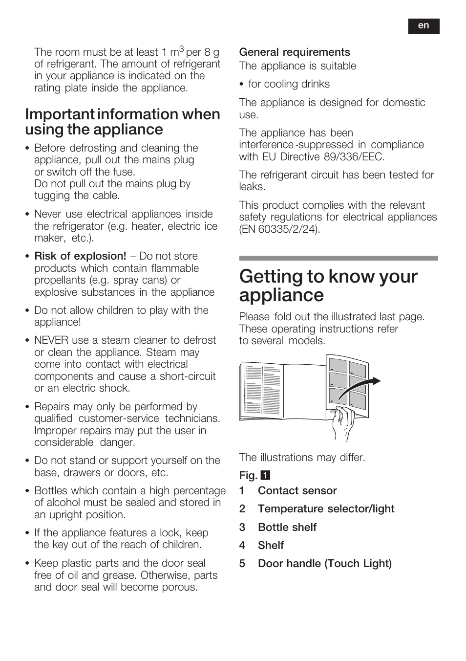 Getting to know your appliance, Important information when using the appliance | Siemens KF18WA41IE User Manual | Page 15 / 101