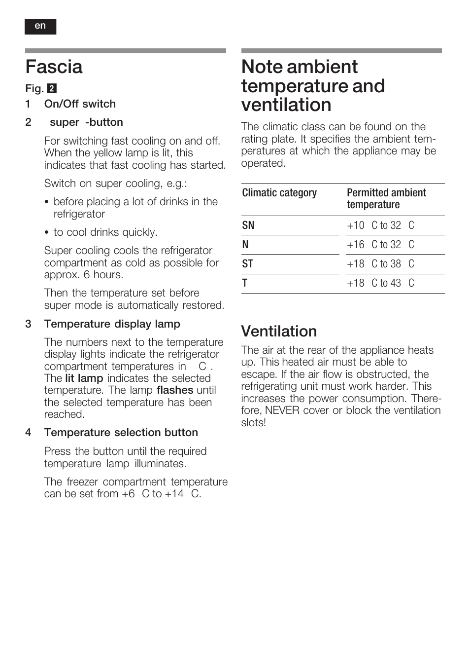 Fascia, Ventilation | Siemens KF18WA41IE User Manual | Page 16 / 101