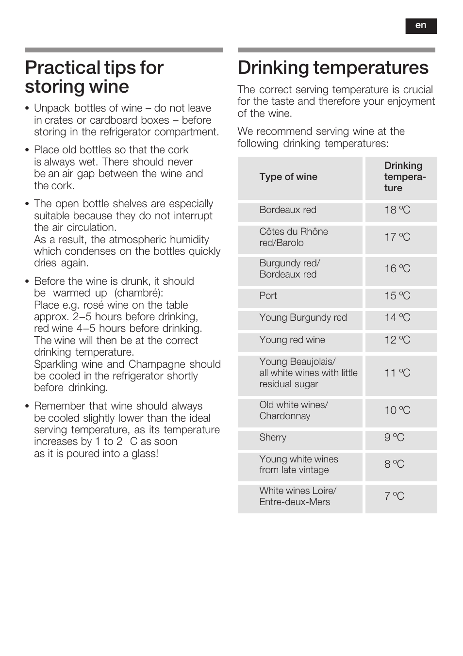 Practical tips for storing wine, Drinking temperatures | Siemens KF18WA41IE User Manual | Page 19 / 101