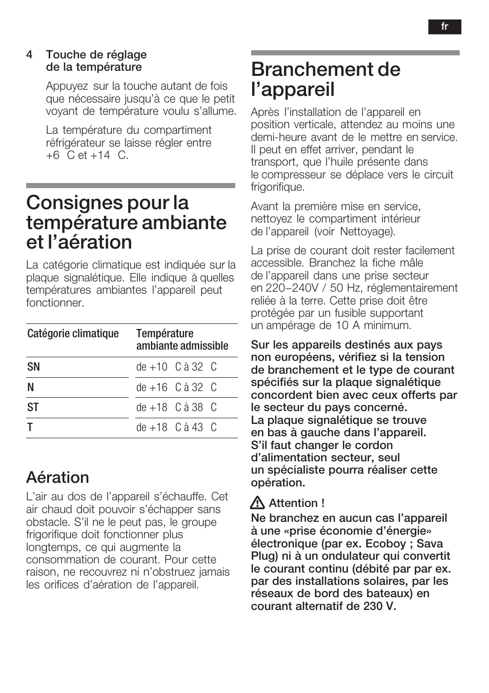 Branchement de l'appareil, Aération | Siemens KF18WA41IE User Manual | Page 27 / 101