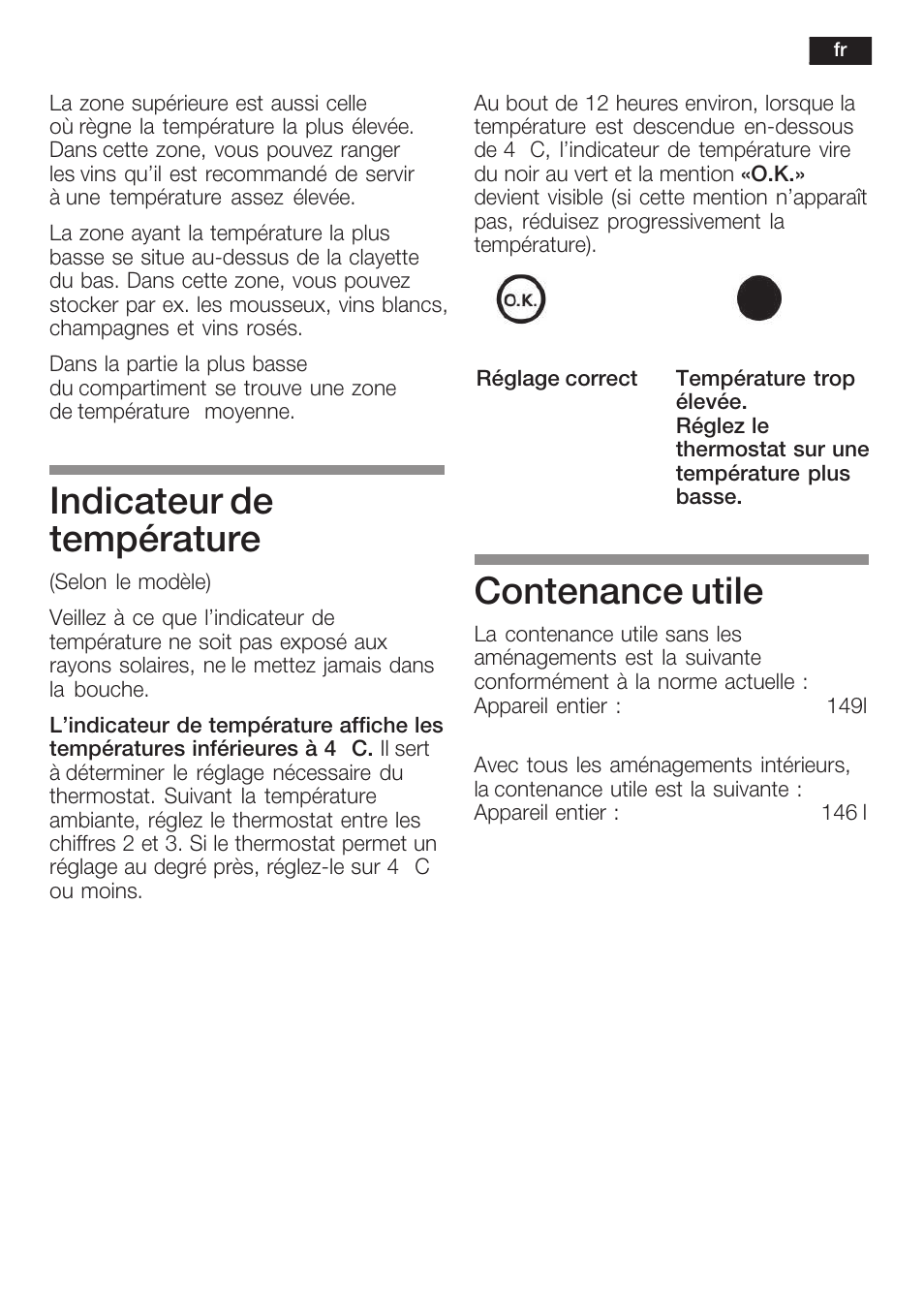 Indicateur de température, Contenance utile | Siemens KF18WA41IE User Manual | Page 29 / 101