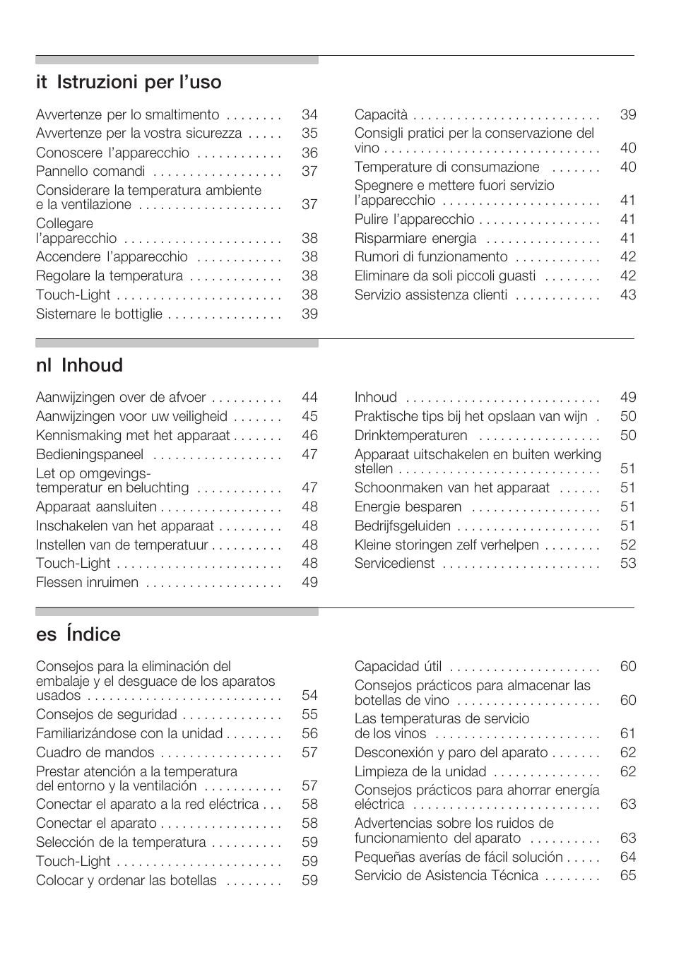 Itąistruzioni per l'uso, Nląinhoud, Esąíndice | Siemens KF18WA41IE User Manual | Page 3 / 101