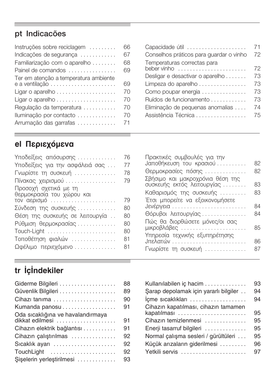 Ptąindicacões, Eląðåñéå÷üìåíá, Trąçndekiler | Siemens KF18WA41IE User Manual | Page 4 / 101