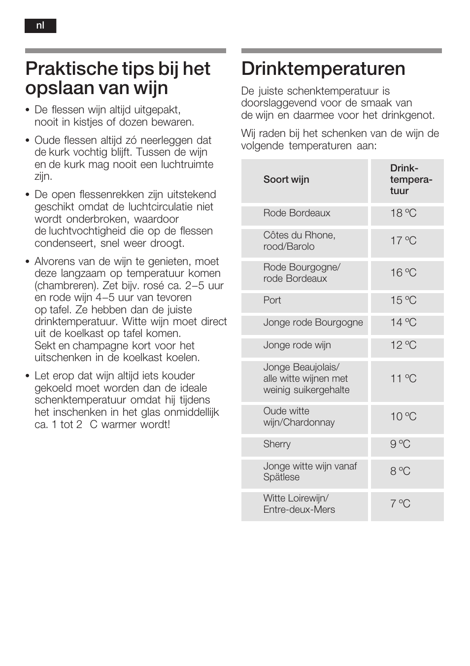 Praktische tips bij het opslaan van wijn, Drinktemperaturen | Siemens KF18WA41IE User Manual | Page 50 / 101