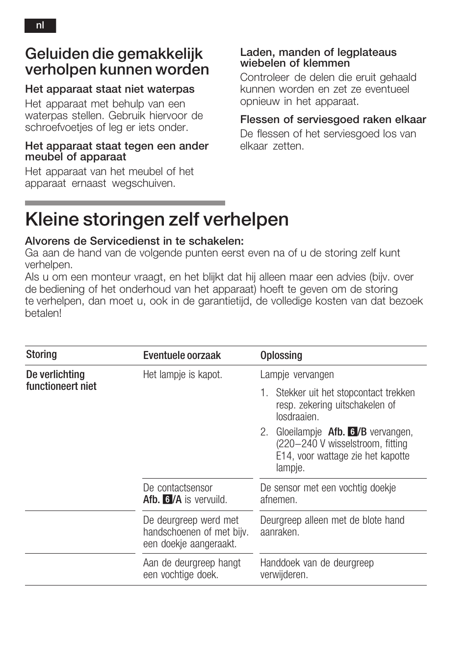 Kleine storingen zelf verhelpen, Geluiden die gemakkelijk verholpen kunnen worden | Siemens KF18WA41IE User Manual | Page 52 / 101