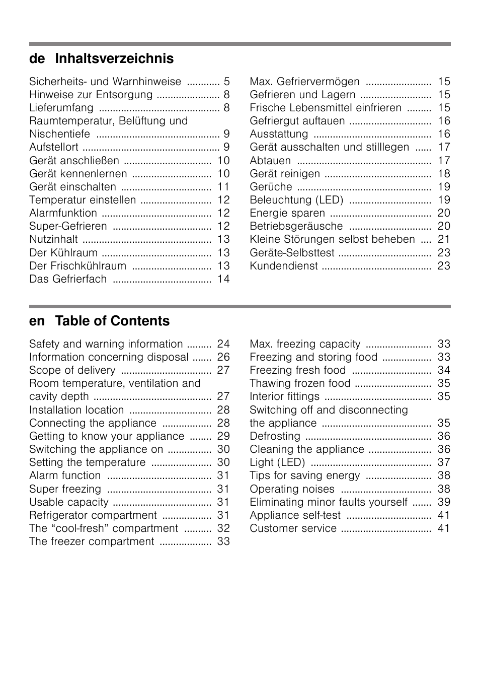 De inhaltsverzeichnis, En table of contents | Siemens KI42FAD30 User Manual | Page 2 / 104