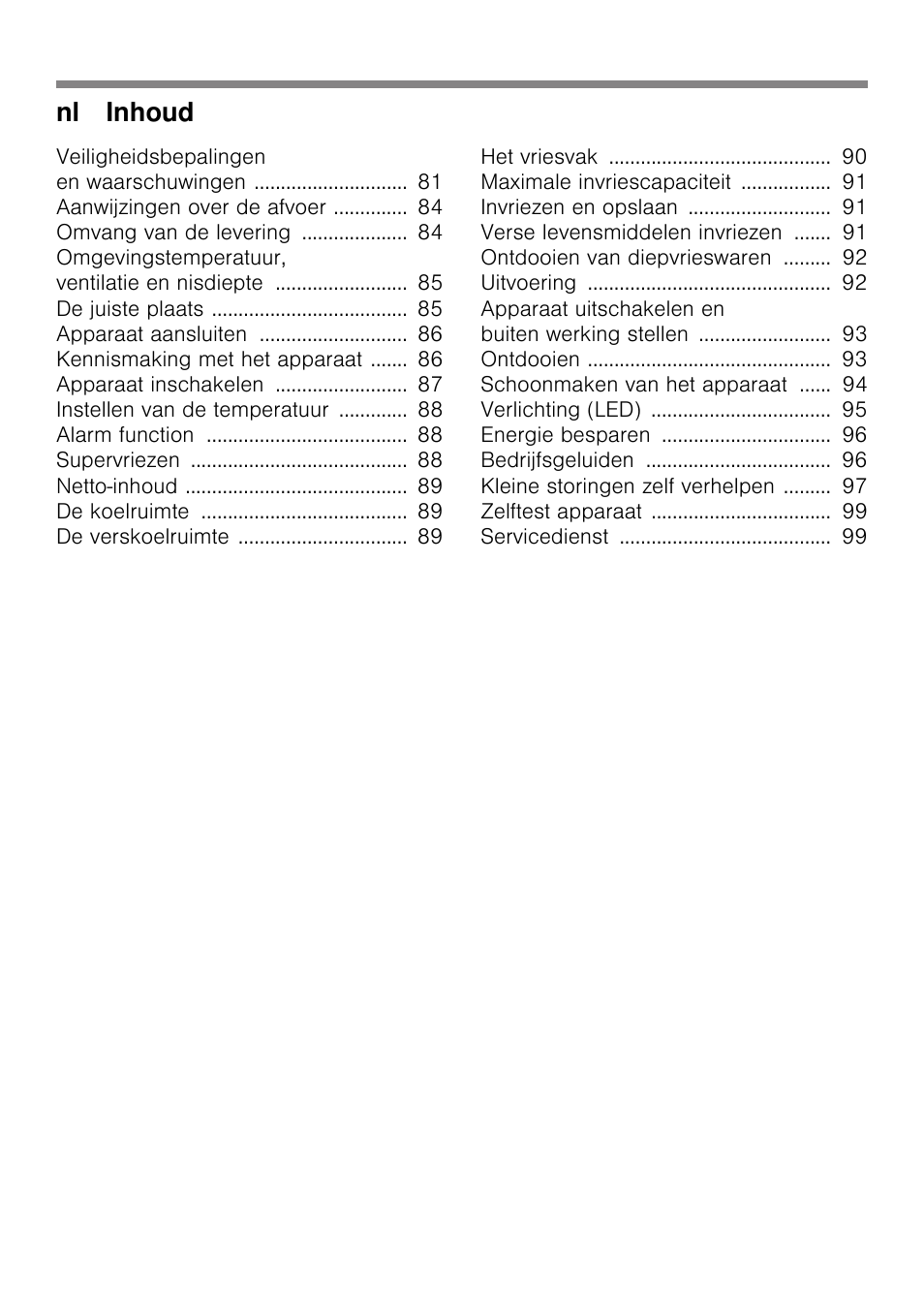 Nl inhoud | Siemens KI42FAD30 User Manual | Page 4 / 104