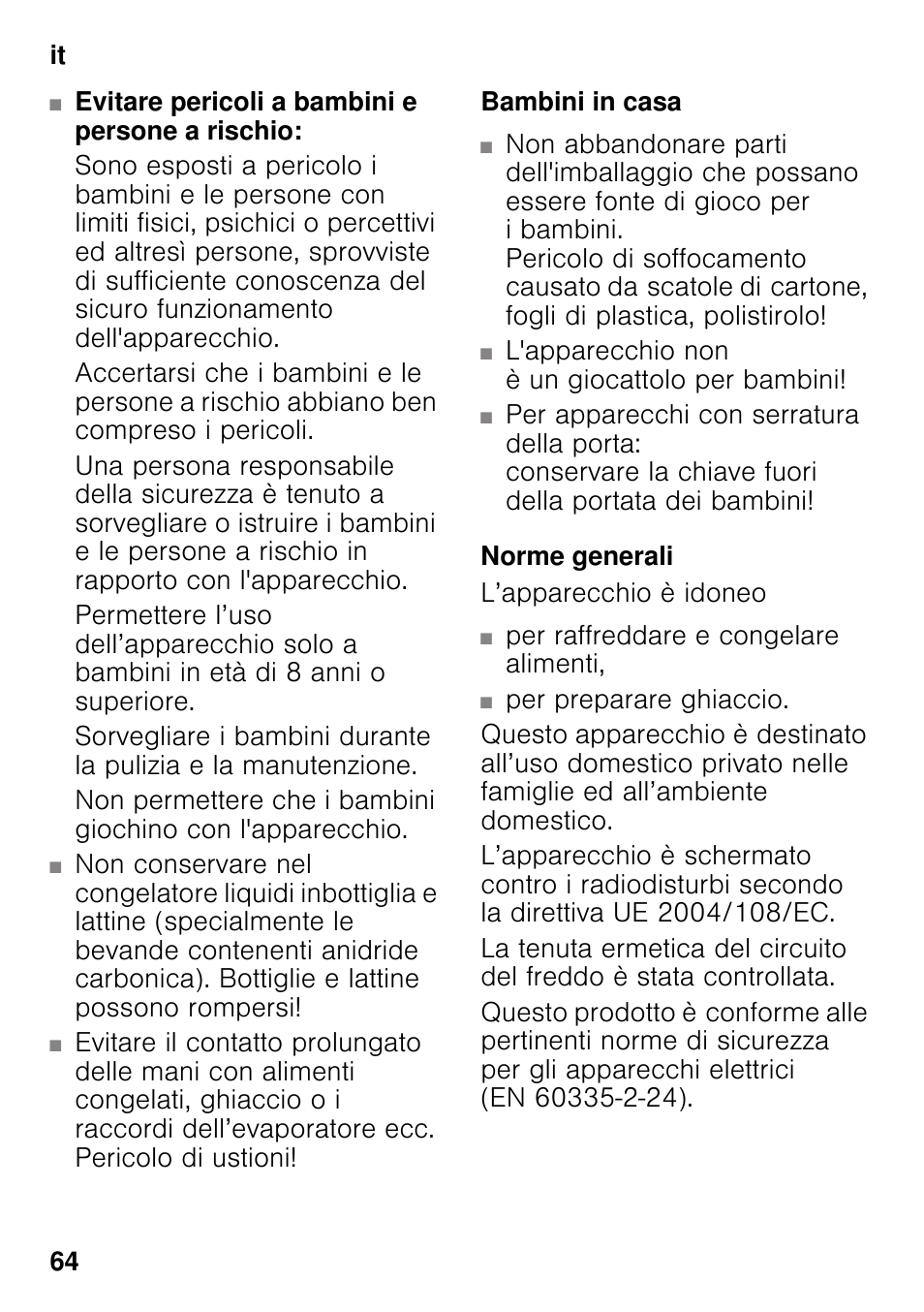 Bambini in casa, Norme generali | Siemens KI42FAD30 User Manual | Page 64 / 104