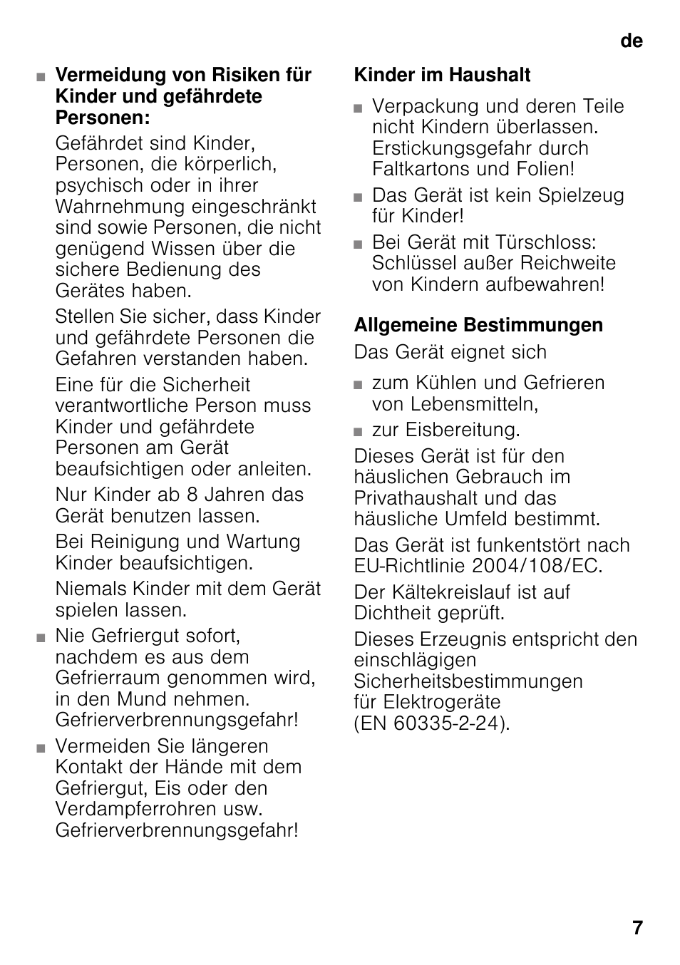 Kinder im haushalt, Allgemeine bestimmungen | Siemens KI42FAD30 User Manual | Page 7 / 104