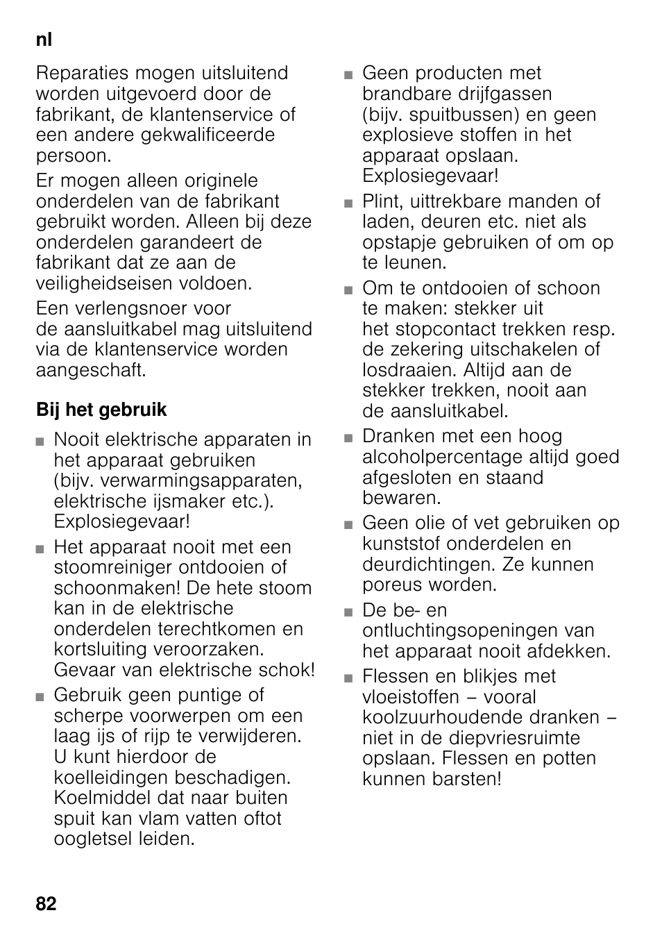 Bij het gebruik | Siemens KI42FAD30 User Manual | Page 82 / 104