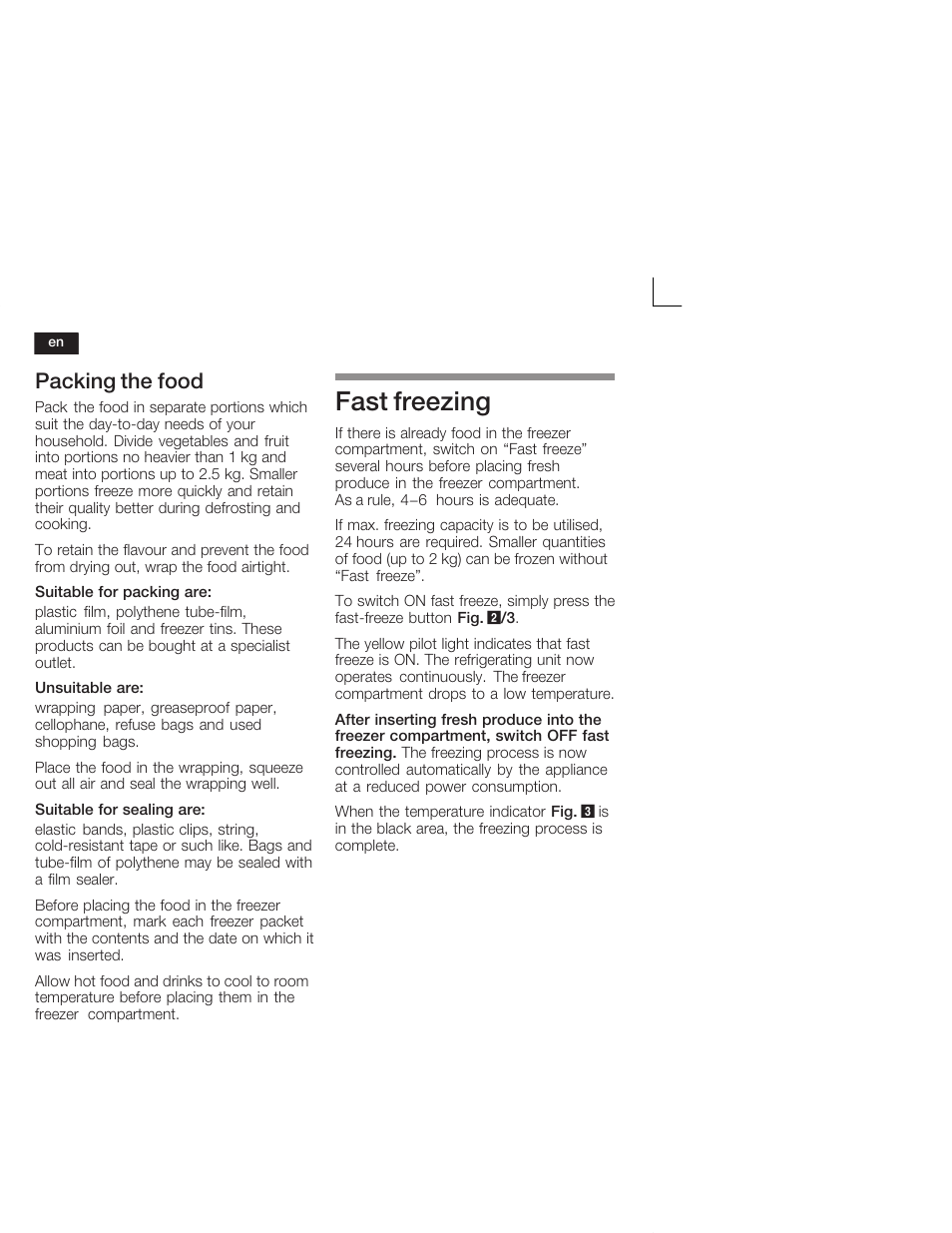 Fast freezing, Packing the food | Siemens GI18DA65 User Manual | Page 22 / 65