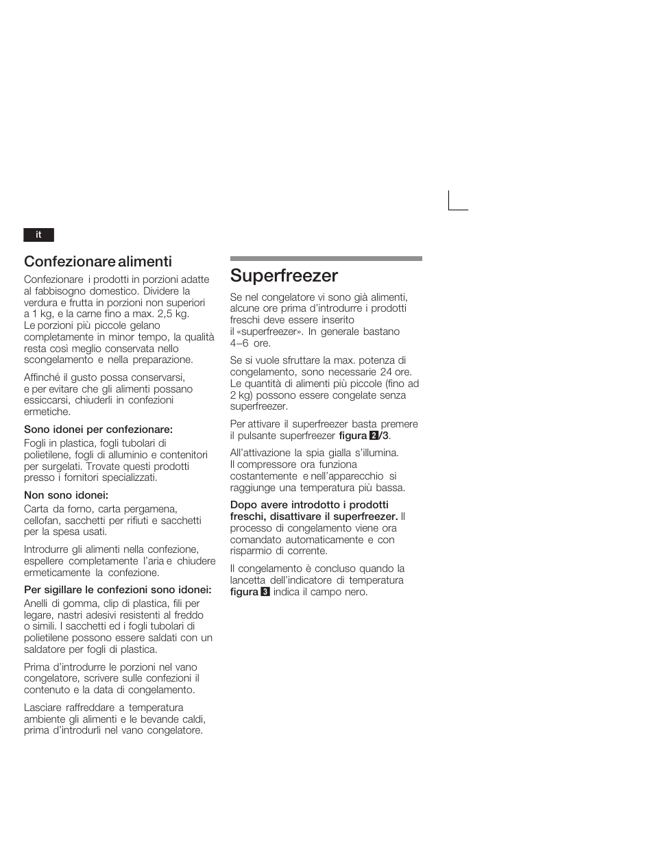 Superfreezer, Confezionare alimenti | Siemens GI18DA65 User Manual | Page 46 / 65