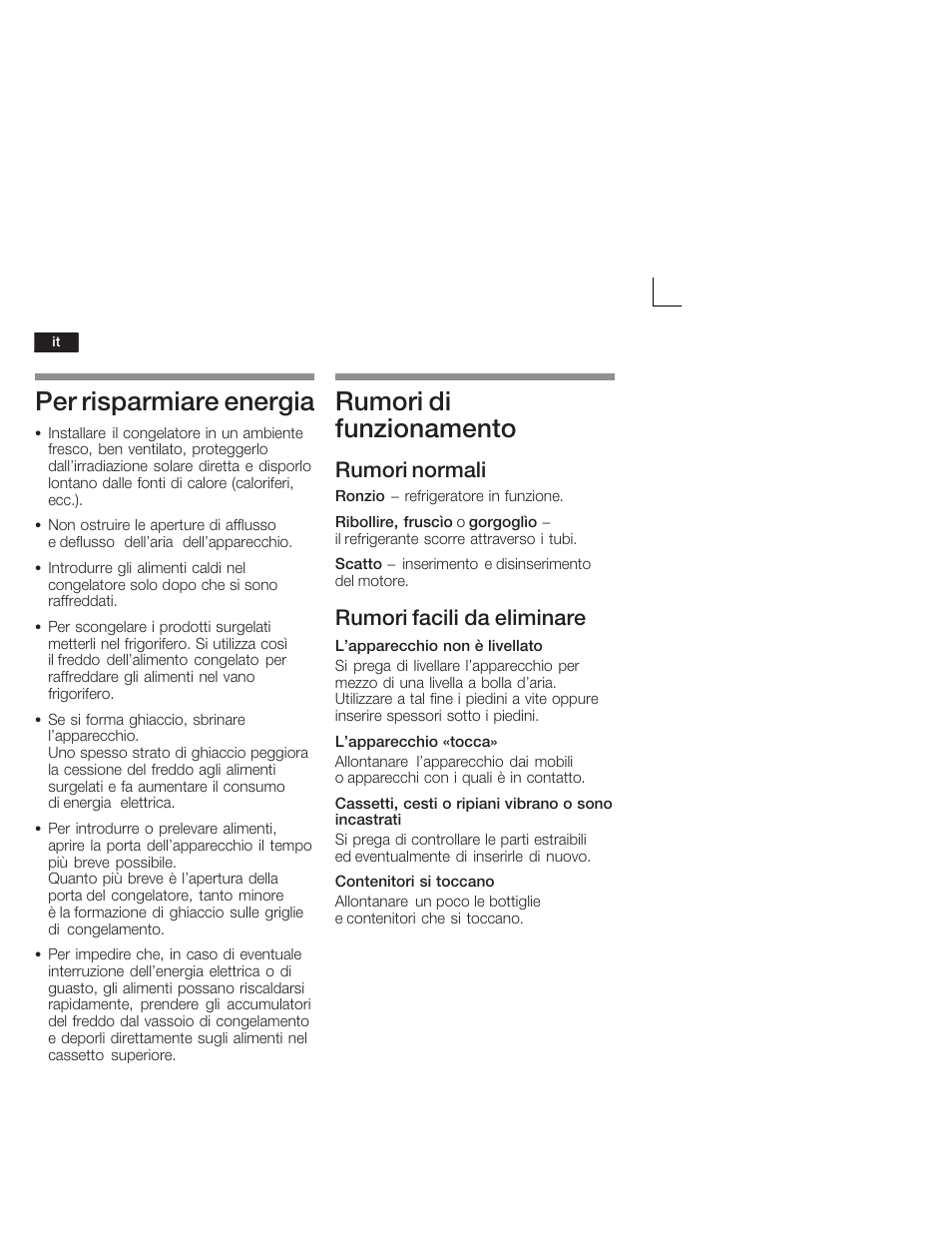 Per risparmiare energia, Rumori di funzionamento, Rumori normali | Rumori facili da eliminare | Siemens GI18DA65 User Manual | Page 48 / 65