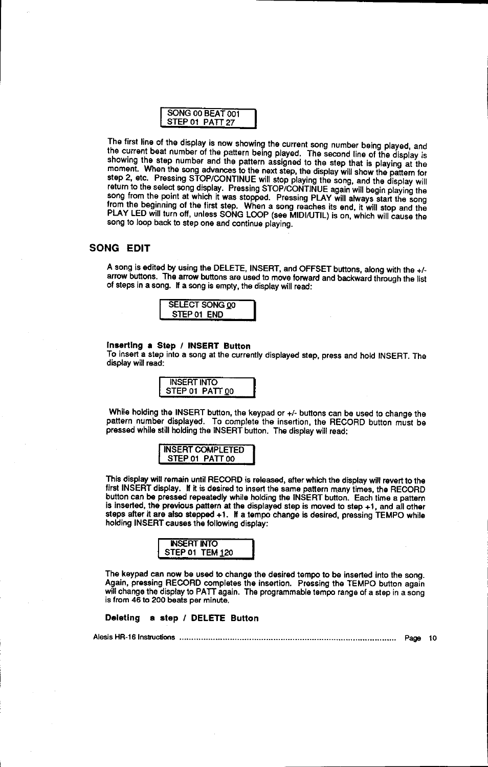 Song edit | ALESIS HR-16:B User Manual | Page 12 / 72