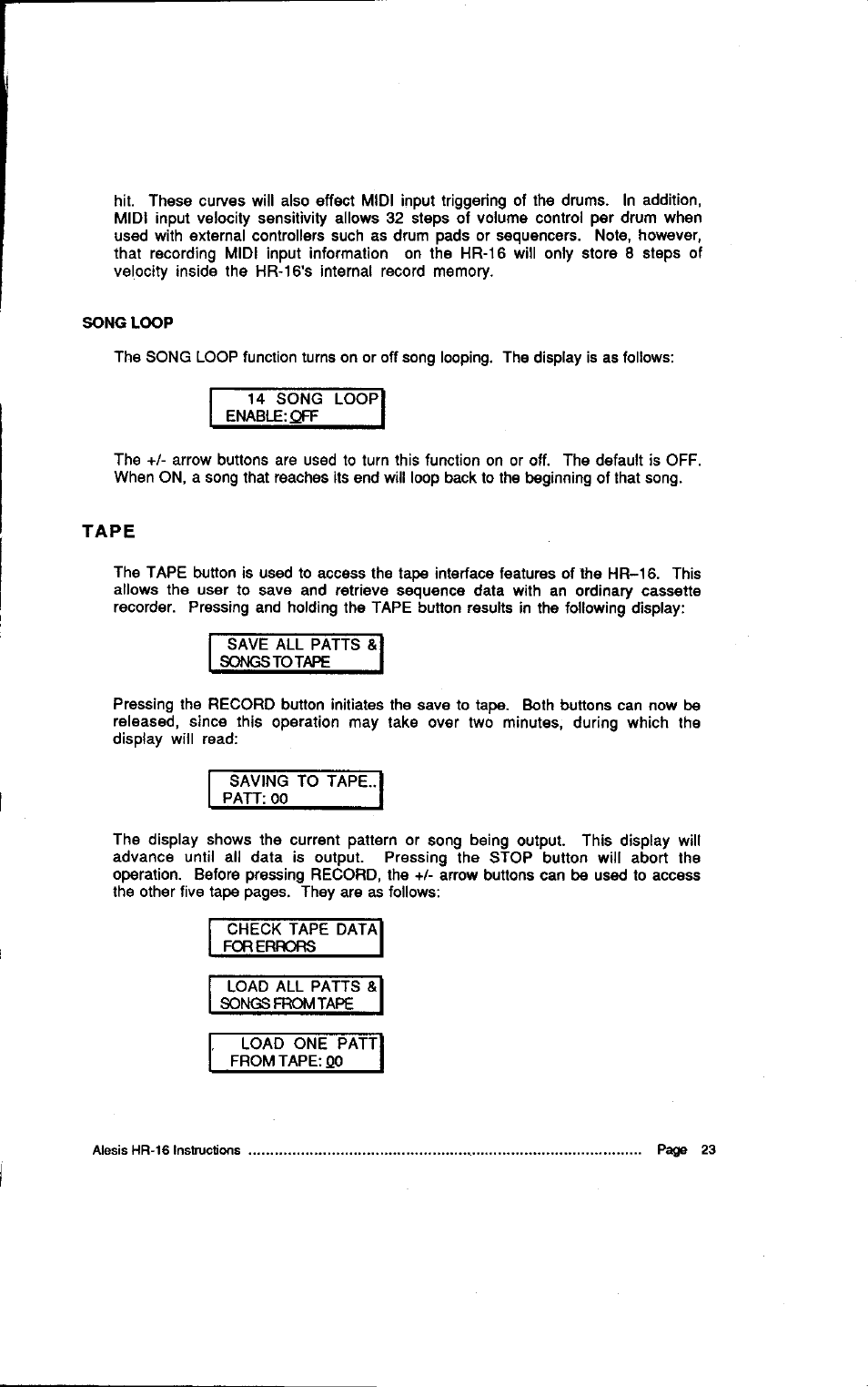 Tape | ALESIS HR-16:B User Manual | Page 29 / 72