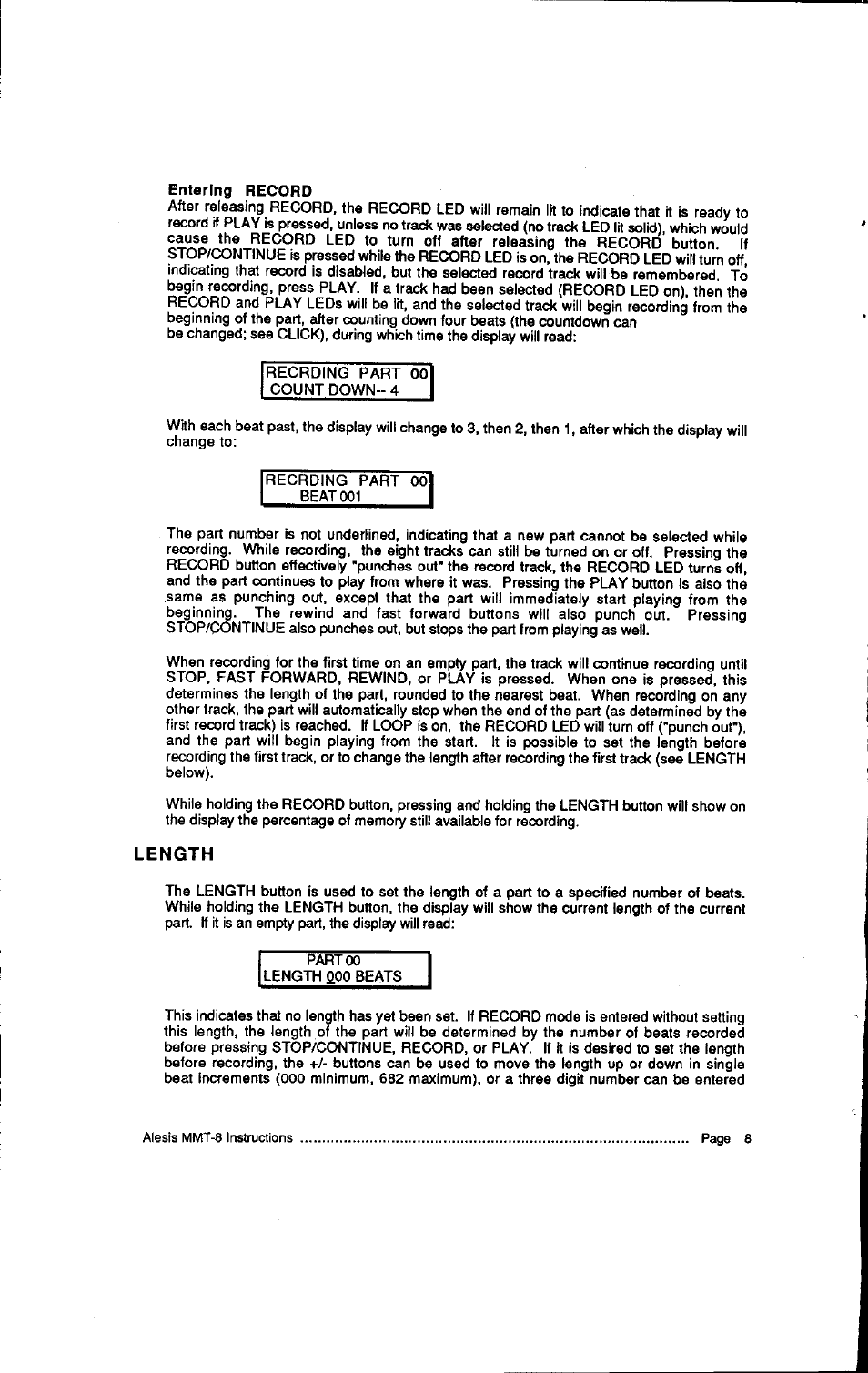 Entering record, Length | ALESIS HR-16:B User Manual | Page 44 / 72