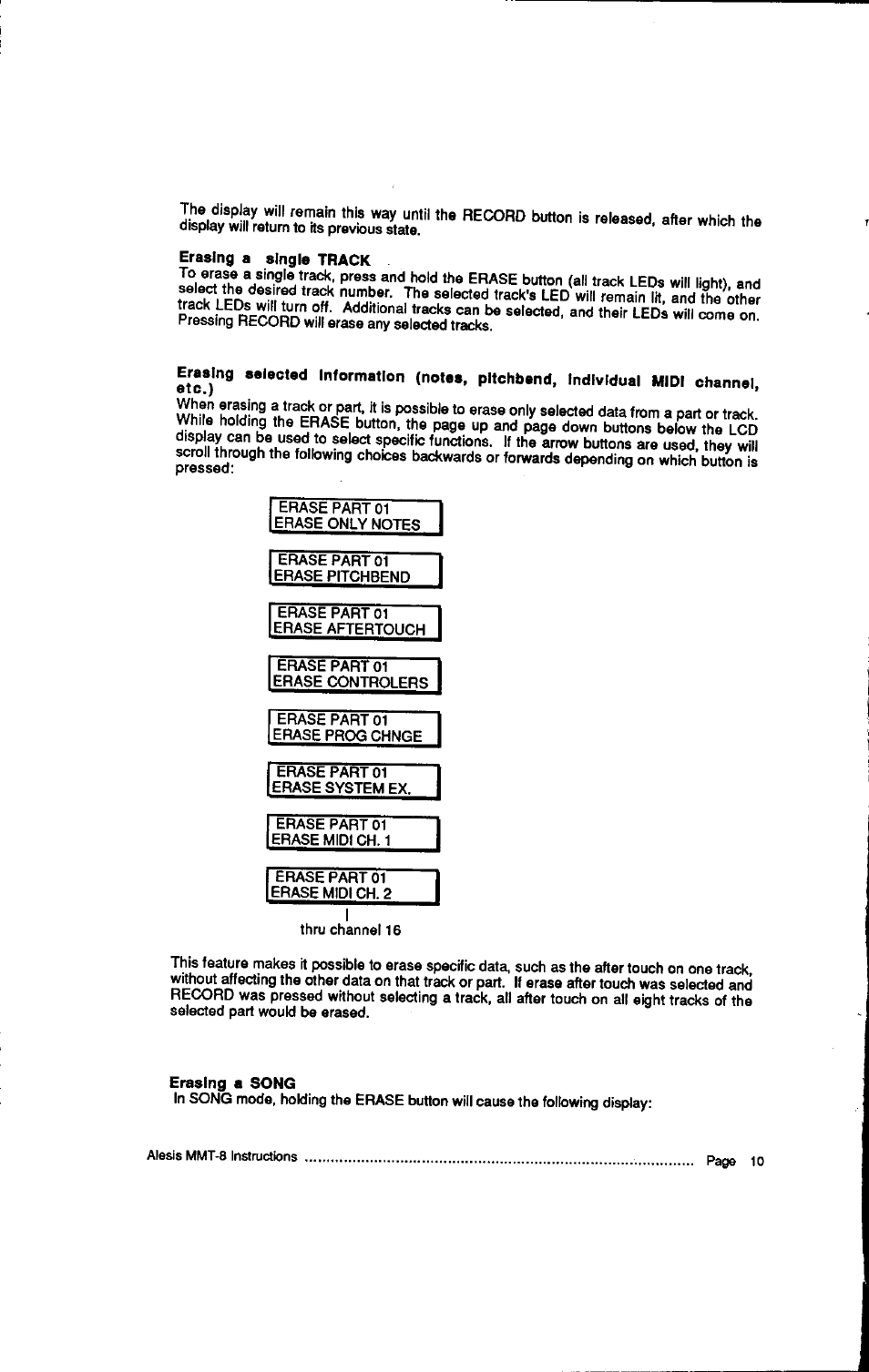 Erasing a single track, Erasing a song | ALESIS HR-16:B User Manual | Page 46 / 72