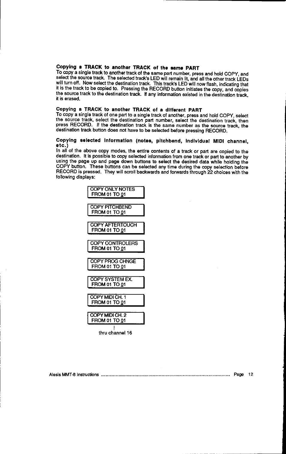 Copying a track to another track of the same part | ALESIS HR-16:B User Manual | Page 48 / 72