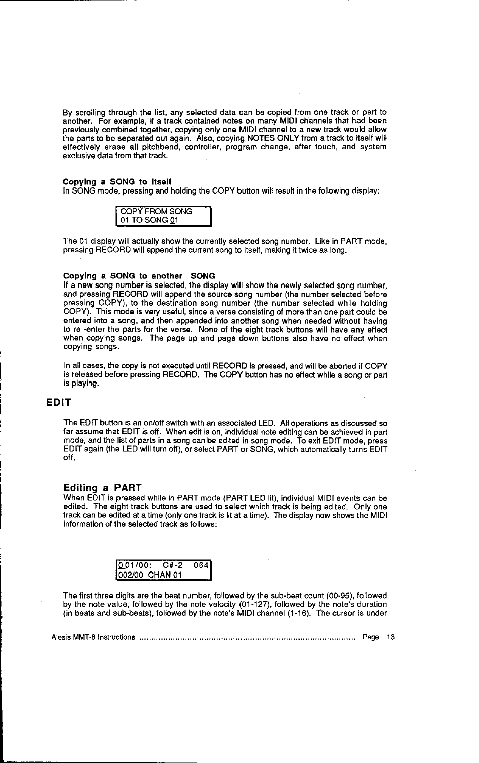 Copying a song to itself, Copying a song to another song, Edit | Editing a part, Edit 3 | ALESIS HR-16:B User Manual | Page 49 / 72