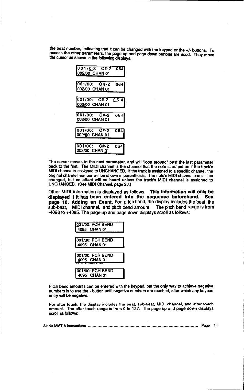 Other midi information is displayed as follows | ALESIS HR-16:B User Manual | Page 54 / 72